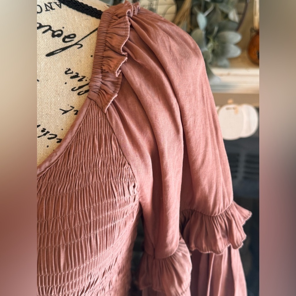 Mustard Seed Ruched Fall Bubble Blouse Ruffle Sleeve Autumn Fall Women’s Small - Picture 4 of 7